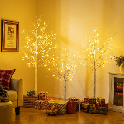 Pre-Lit Birch Tree Set, 3 Pack 120–180 cm, Warm LEDs