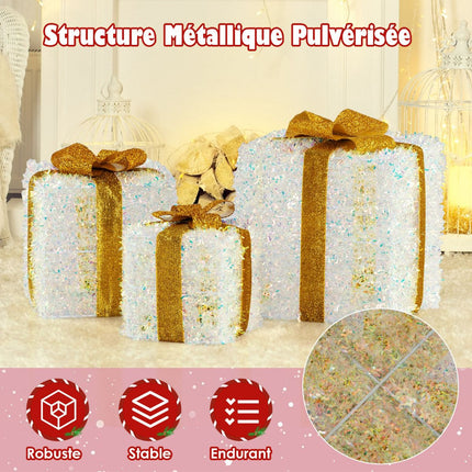 Pre-Lit Christmas Gift Boxes Set of 3, 200 Warm LEDs