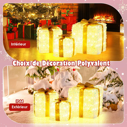 Pre-Lit Christmas Gift Boxes Set of 3, 200 Warm LEDs
