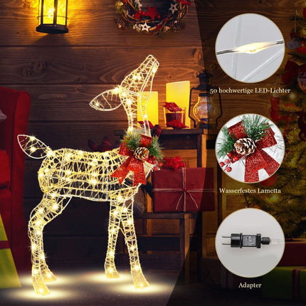 Pre-Lit Christmas Reindeer, 50 LED, Outdoor Stakes