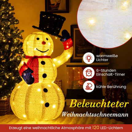 Pre-Lit Christmas Snowman 130cm, 120 Warm LED, Timer