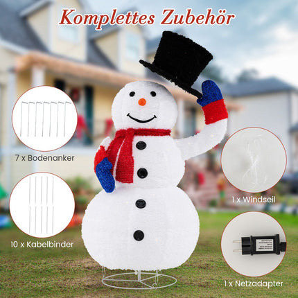 Pre-Lit Christmas Snowman 130cm, 120 Warm LED, Timer