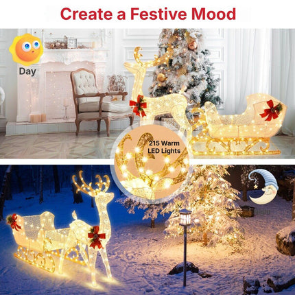 Pre-Lit Reindeer and Sleigh Christmas Decoration, 215 Warm White LEDs