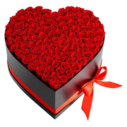 Preserved Roses, 100-Pack Heart Box, Classic Red