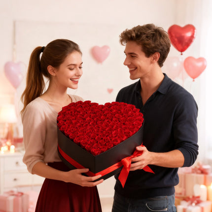 Preserved Roses, 100-Pack Heart Box, Classic Red