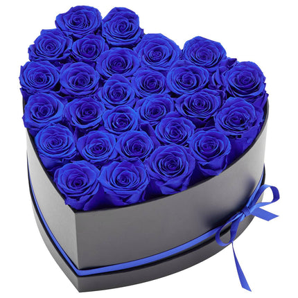 Preserved Roses, 27 Count, Heart Box, Royal Blue