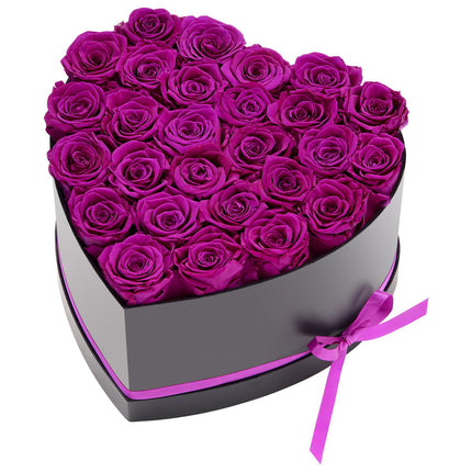 Preserved Roses, 27 Count, Purple Heart Gift Box