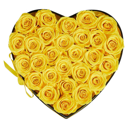 Preserved Roses, 27 Yellow in Heart-Shaped Gift Box