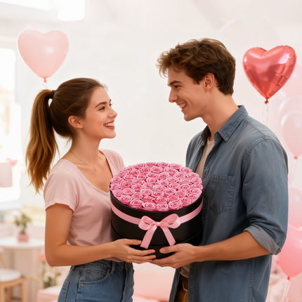 Preserved Roses, 50 Count, Sweet Pink Round Box