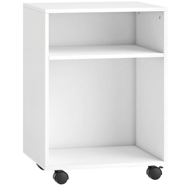 Printer Stand with 2 Shelves, Lockable Wheels, 40x35x56 cm, White