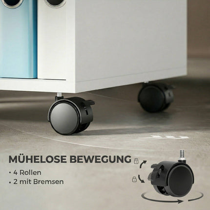 Printer Stand with 2 Shelves, Lockable Wheels, 40x35x56 cm, White