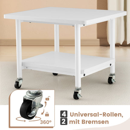 Printer Stand with 2 Tiers & Lockable Wheels, White