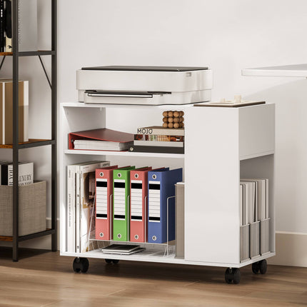 Printer Stand with Shelves, White, 70 x 34 x 60 cm