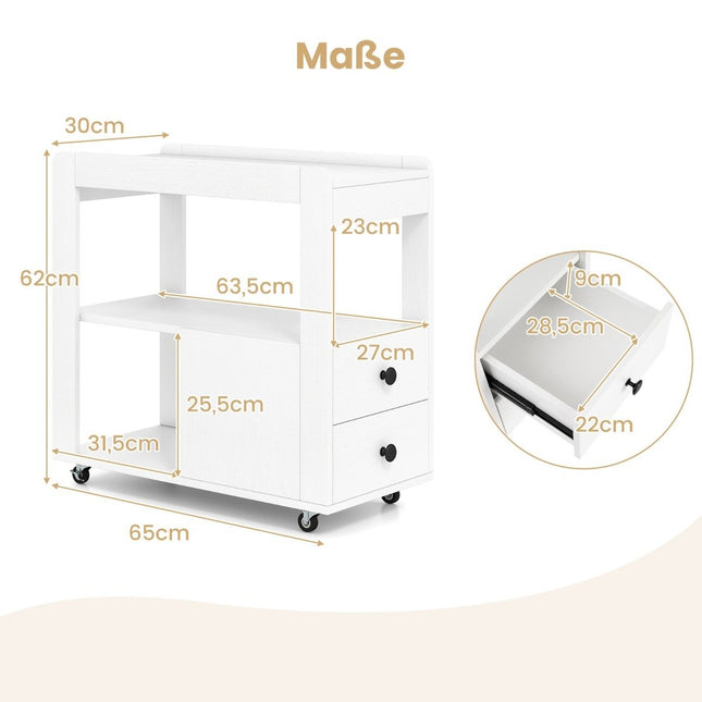 Printer Stand with Wheels, 2 Drawers, and Shelves