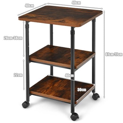 Printer stand 3-tier height-adjustable printer shelf 49 x 40 x 67 / 77 cm brown