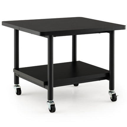 Printer table with 2 levels and lockable wheels, printer stand, printer trolley, black