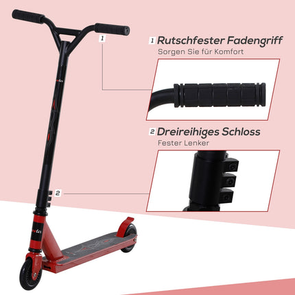 Pro Freestyle Stunt Scooter, Aluminium, 100 mm wheels, Red