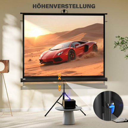 Projector Screen 84 Inch 4:3, Adjustable Height, Black