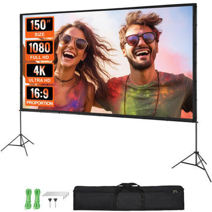 Projector Screen with Stand, 150 Inch 16:9, Carry Bag