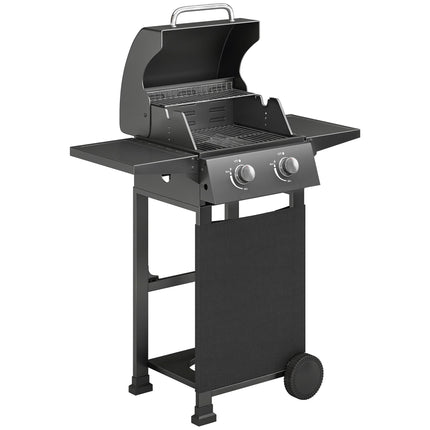 Propane Gas Grill with 2 Burners, Folding Shelves, Black