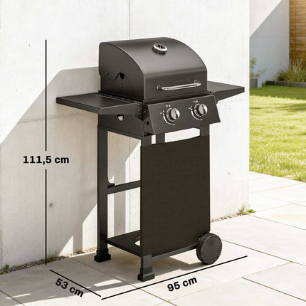 Propane Gas Grill with 2 Burners, Folding Shelves, Black