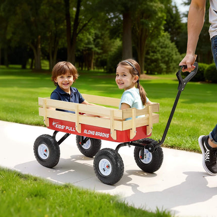 Pull-Along Wagon, 101cm, 150kg, Wooden Panels, Red