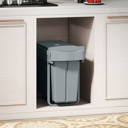 Pull-Out Kitchen Trash Bin, 2 Removable Buckets, 30L, Metal