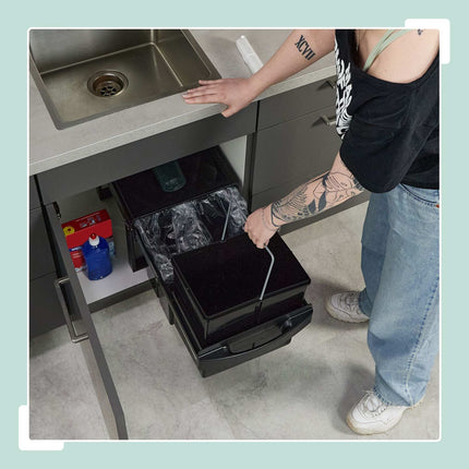 Pull-Out Kitchen Waste Bin, Black, Space-Saving Design