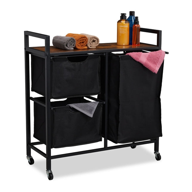 Pull-Out Laundry Basket Rack with Wheels and Shelf