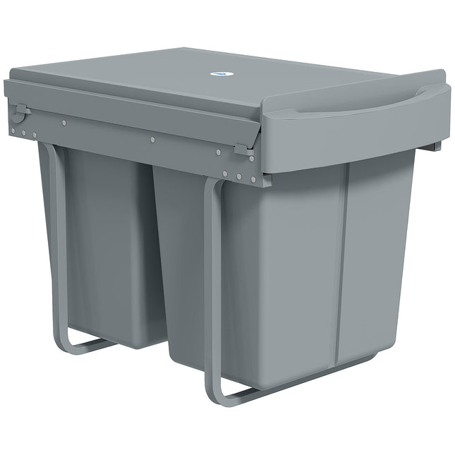 Pull-Out Trash Bin, 2x20L, Removable Bins, Gray