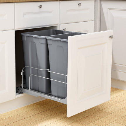 Pull-Out Trash Can, Double 35 Qt, Soft-Close, Grey
