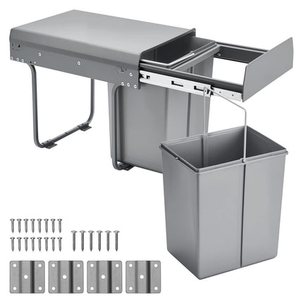 Pull-Out Under-Cabinet Trash Can, Dual 20L, Slide Rails