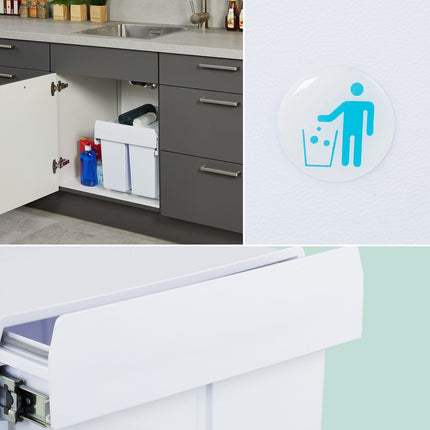 Pull-Out Waste Bin with Lid – White, Space-Saving