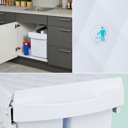 Pull-Out Waste Bin with Lid – White, Space-Saving