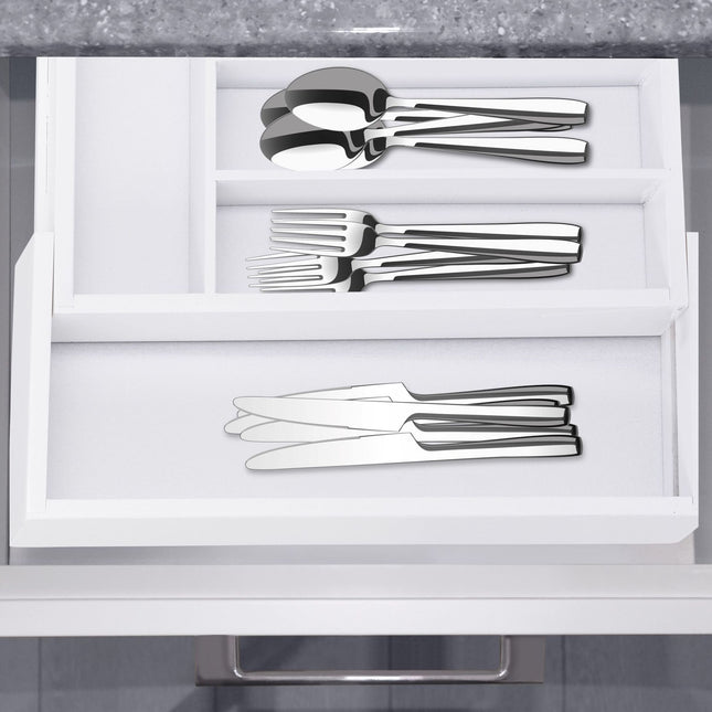 Pull-out cutlery box in white bamboo