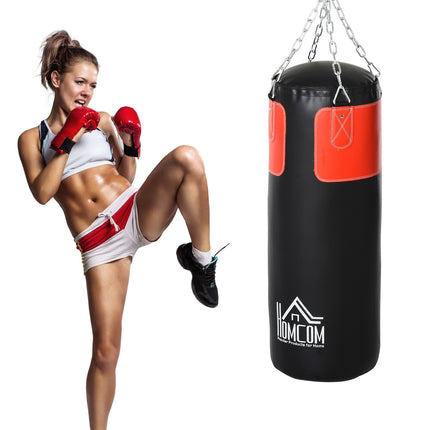 Punching bag set with gloves, filled, 120cm, black/red