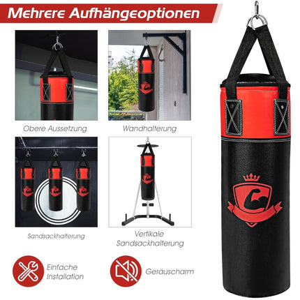 Punching Bag Set with 8oz Boxing Gloves Hand Straps Bag Punching Bag for Children and Adults Black + Red