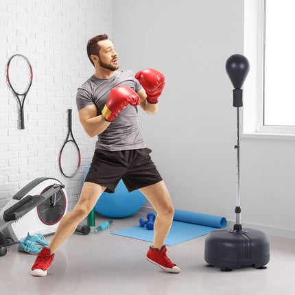 Adjustable Punching Ball Rack with Gloves, 136-154 cm - Black