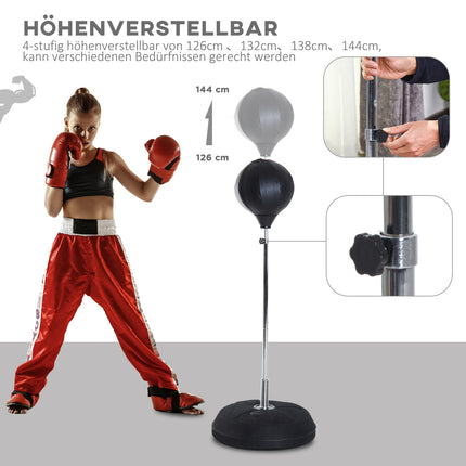 Adjustable standing boxing trainer with gloves and stand