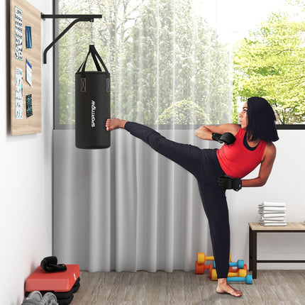 Wall bracket for punching bag, adjustable steel stand with gloves