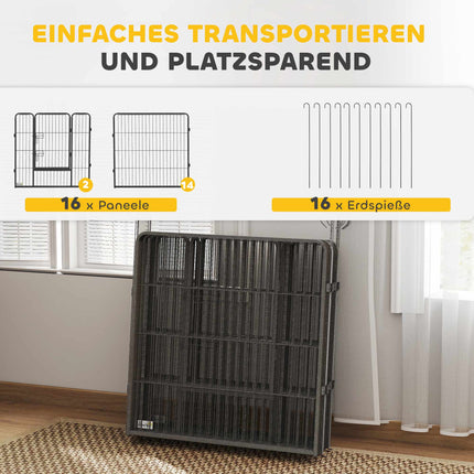 Puppy Playpen, 16 Panels, Foldable with Door, 3.2m x 3.2m