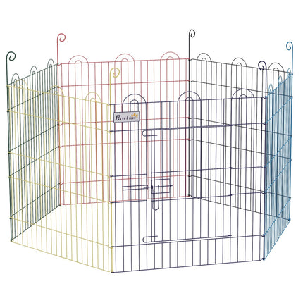 Colorful metal puppy playpen with door, 6-part 60 cm fence