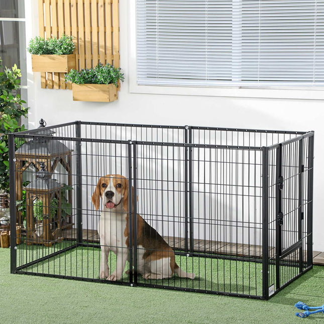 Puppy playpen with door, 6 panels, indoor/outdoor steel
