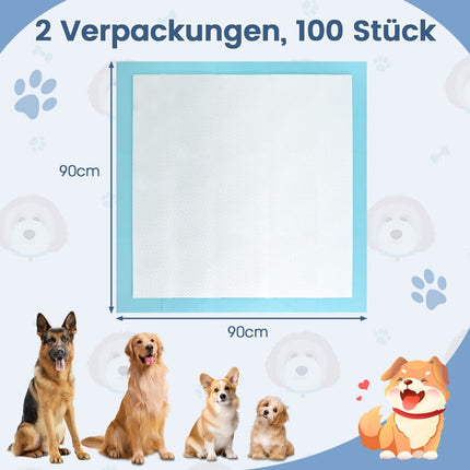 Puppy Training Pads, Leak-Proof, 90x90 cm, 100 Pack
