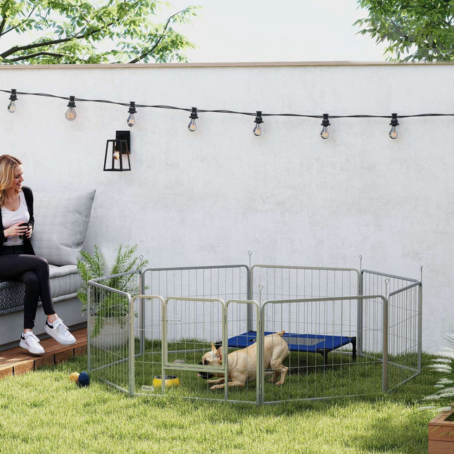 Steel dog playpen, 60 cm, 8-part, with door for small pets