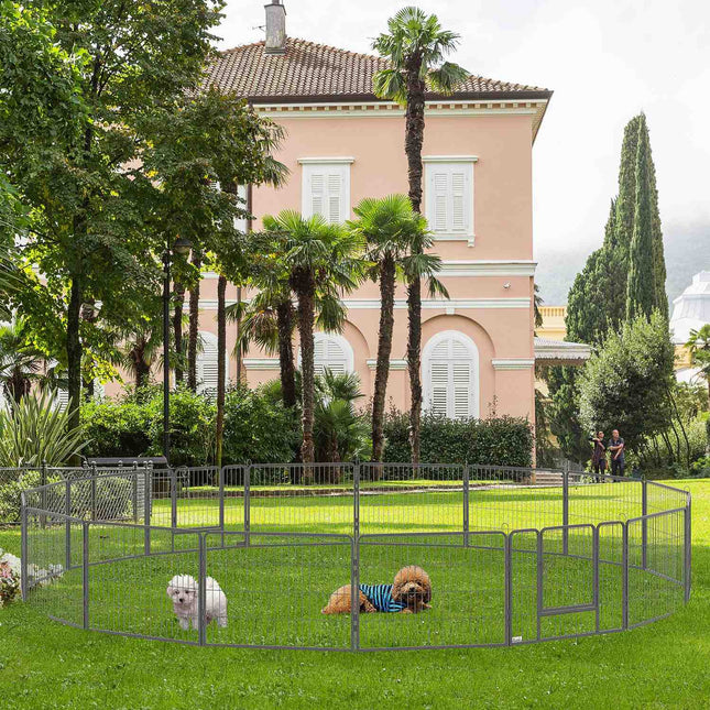 Outdoor puppy cage, steel, 16 segments, 2 doors, 60 cm high