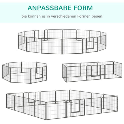Outdoor puppy cage, steel, 16 segments, 2 doors, 60 cm high