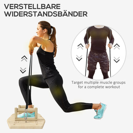 Wooden push-up bars with resistance bands, 11 exercises