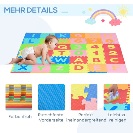 Play mat for children, EVA foam, letters and numbers, 60 pcs