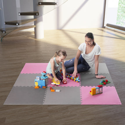 Puzzle Protective Mat, 60x60x1cm, 9-Piece Set, Gray/Pink
